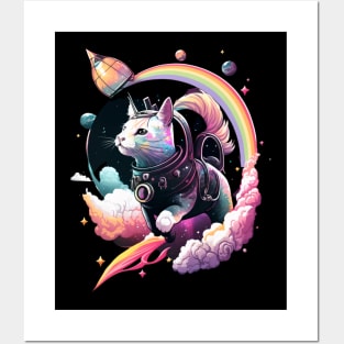 Galaxy Cat Catronaut Cat Astronaut Deep In Space Rainbow Posters and Art